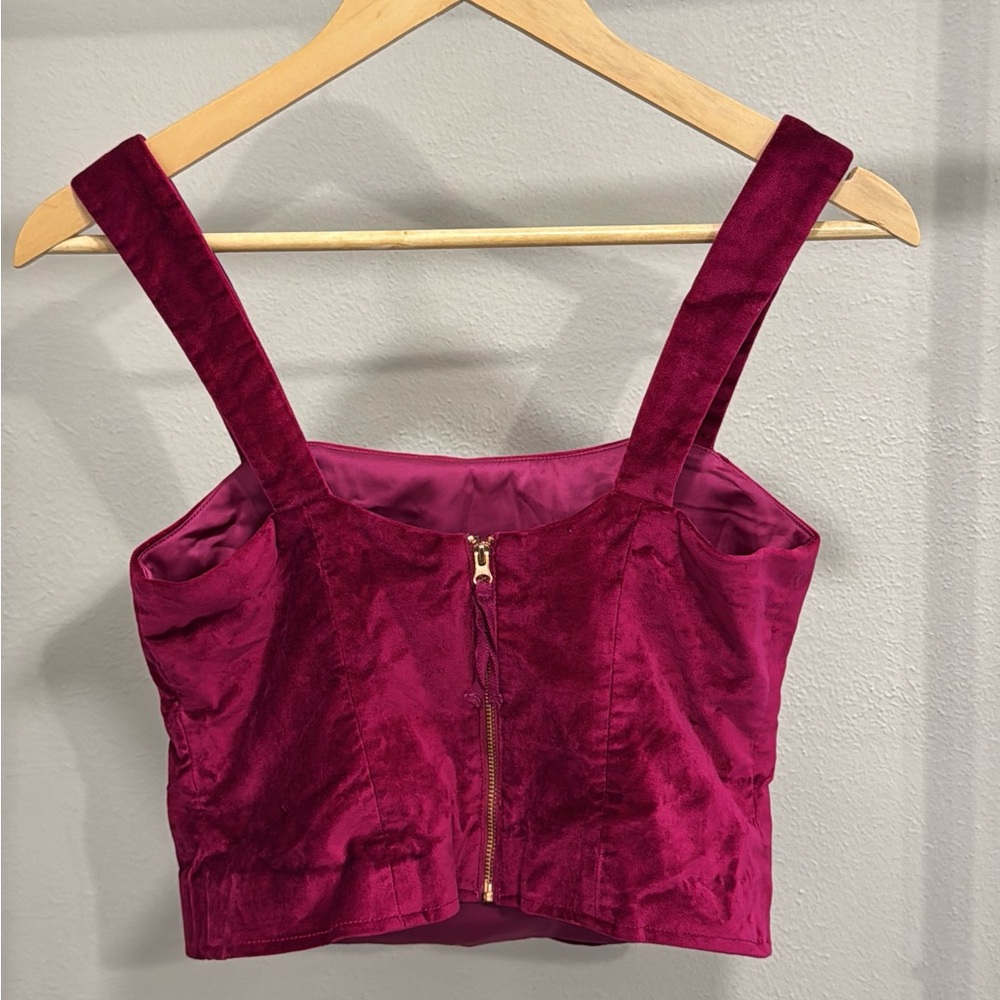 Anthropologie Maeve Cropped Velvet Top - Picture 2 of 5